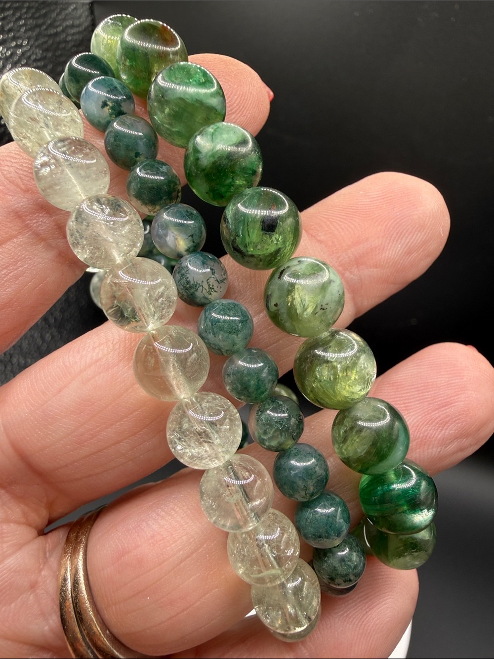 Green Moss Agate/ green quartz / green mica  Beaded Bracelet stack